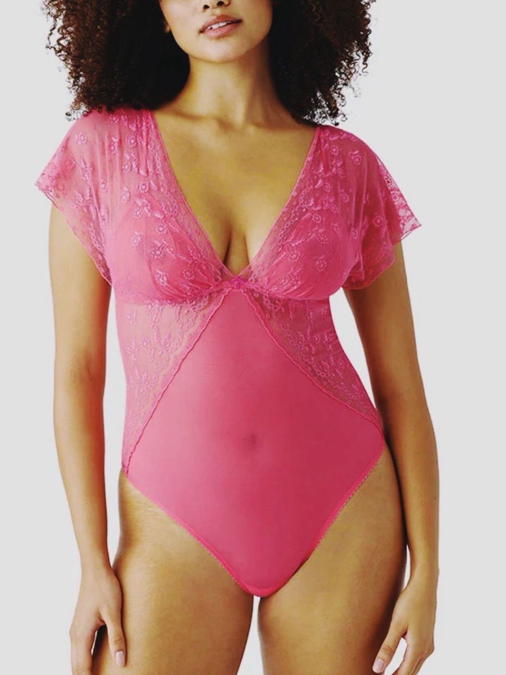 WACOL HOT PINK FLORAL LACE BODY SUIT MEDIUM